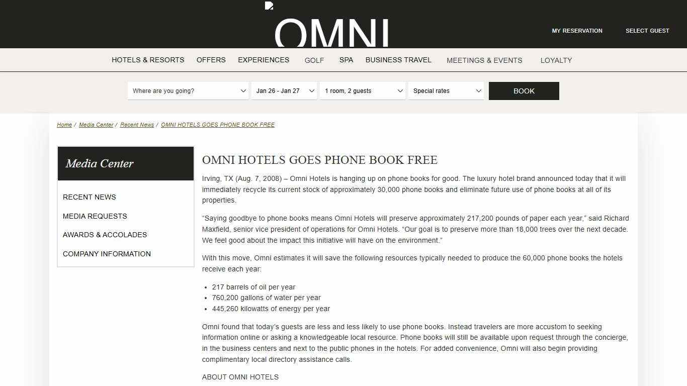 OMNI HOTELS GOES PHONE BOOK FREE